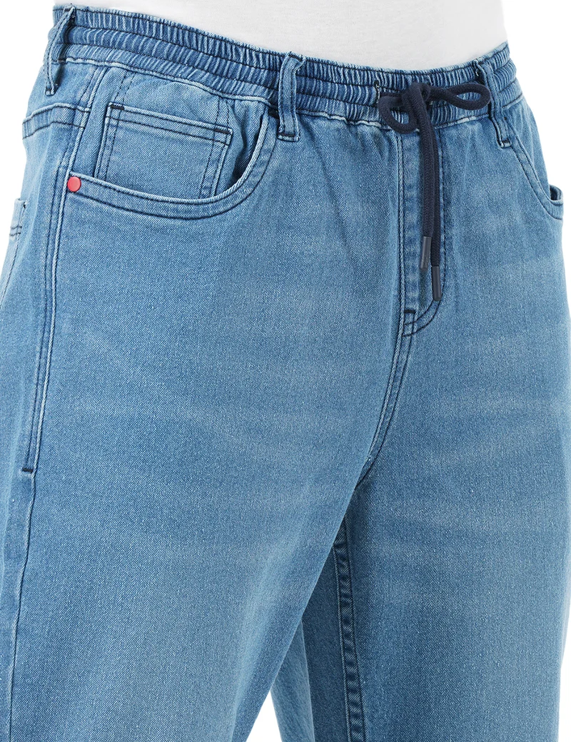 Inkd INDIGO - Denim divine Men's Jogger Jeans - Mid-Rise | Cotton Blend | Stretchable Fabric| Elasticated Waistband | Classic 5 Pocket Styling for Men | Best Price UAE